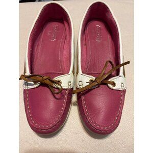 Vtg Coach Pink & White Leather Women’s Boat Shoes Size 7B Tiny Kitten Heels Y2K